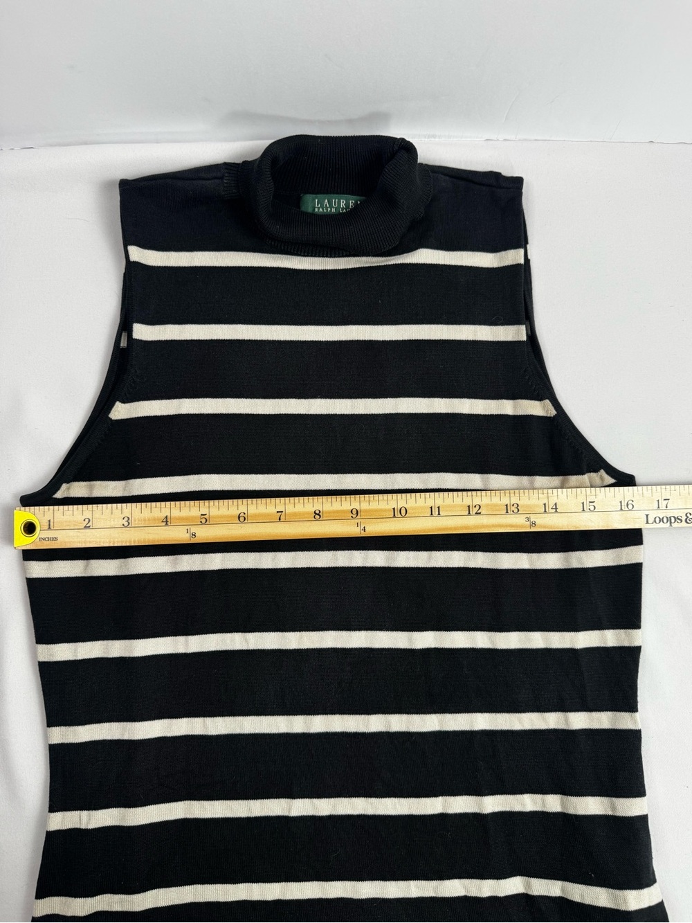 Lauren Ralph Lauren Black Ivory Striped Sleeveless Mock Neck Top M - Picture 16 of 16